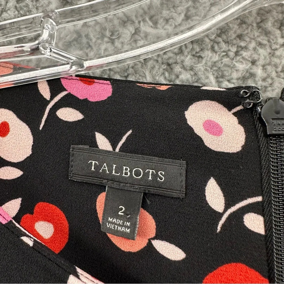 Talbots Short Sleeve Shift Dress Floral Ruffle Black Pink Career Workwear Wmn 2 - Picture 4 of 9